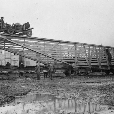 Pre-assembled pieces for the construction of railway lines near Veurne, 1916